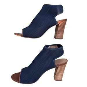 Franco Sarto Dawne Denim Peep Toe Booties Block Heel Cutout Ankle Strap 8M‎